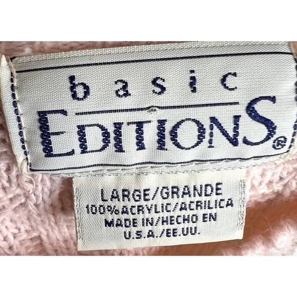 VTG Basic Editions Knitted Sweater Pink Grey Woman's Size Large Pink Pullover Lo - Picture 3 of 4